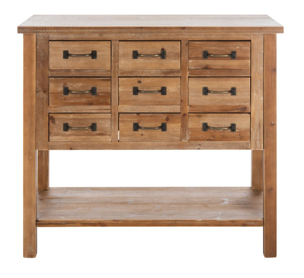 Safavieh Mendie 6 Drawer Accent Table - Rustic Oak Console With Apothecary Design For Stylish Storage Solutions AMH1552A