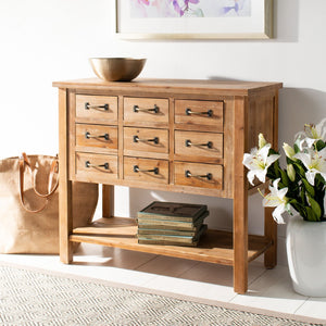 Safavieh Mendie 6 Drawer Accent Table - Rustic Oak Console With Apothecary Design For Stylish Storage Solutions AMH1552A