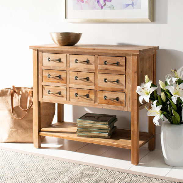 Safavieh Mendie 6 Drawer Accent Table - Rustic Oak Console With Apothecary Design For Stylish Storage Solutions AMH1552A