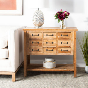 Safavieh Mendie 6 Drawer Accent Table - Rustic Oak Console With Apothecary Design For Stylish Storage Solutions AMH1552A