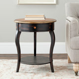 Safavieh Emma Round Side Table With Storage Drawer Tiger Dark Brown/Light Brown AMH4017A