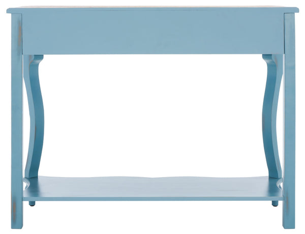 Safavieh Katie Console Table With Elegant Curved Design, Blue Finish & 2 Storage Drawers For Entryway Charm AMH4026B