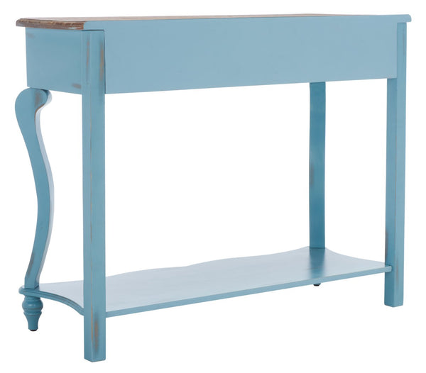 Safavieh Katie Console Table With Elegant Curved Design, Blue Finish & 2 Storage Drawers For Entryway Charm AMH4026B