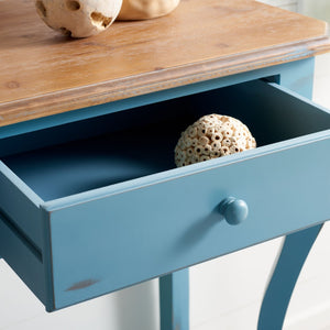 Safavieh Katie Console Table With Elegant Curved Design, Blue Finish & 2 Storage Drawers For Entryway Charm AMH4026B