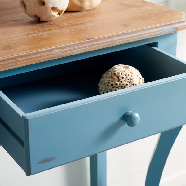 Safavieh Katie Console Table With Elegant Curved Design, Blue Finish & 2 Storage Drawers For Entryway Charm AMH4026B