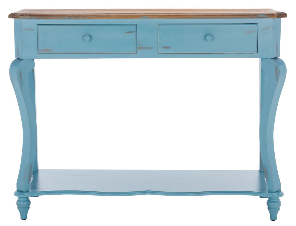 Safavieh Katie Console Table With Elegant Curved Design, Blue Finish & 2 Storage Drawers For Entryway Charm AMH4026B