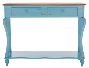 Safavieh Katie Console Table With Elegant Curved Design, Blue Finish & 2 Storage Drawers For Entryway Charm AMH4026B