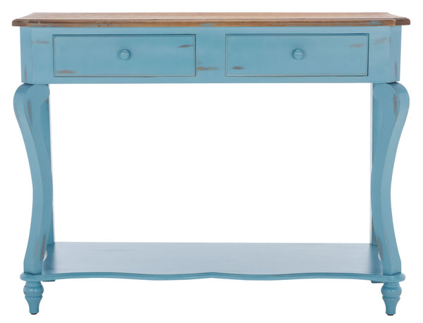 Safavieh Katie Console Table With Elegant Curved Design, Blue Finish & 2 Storage Drawers For Entryway Charm AMH4026B