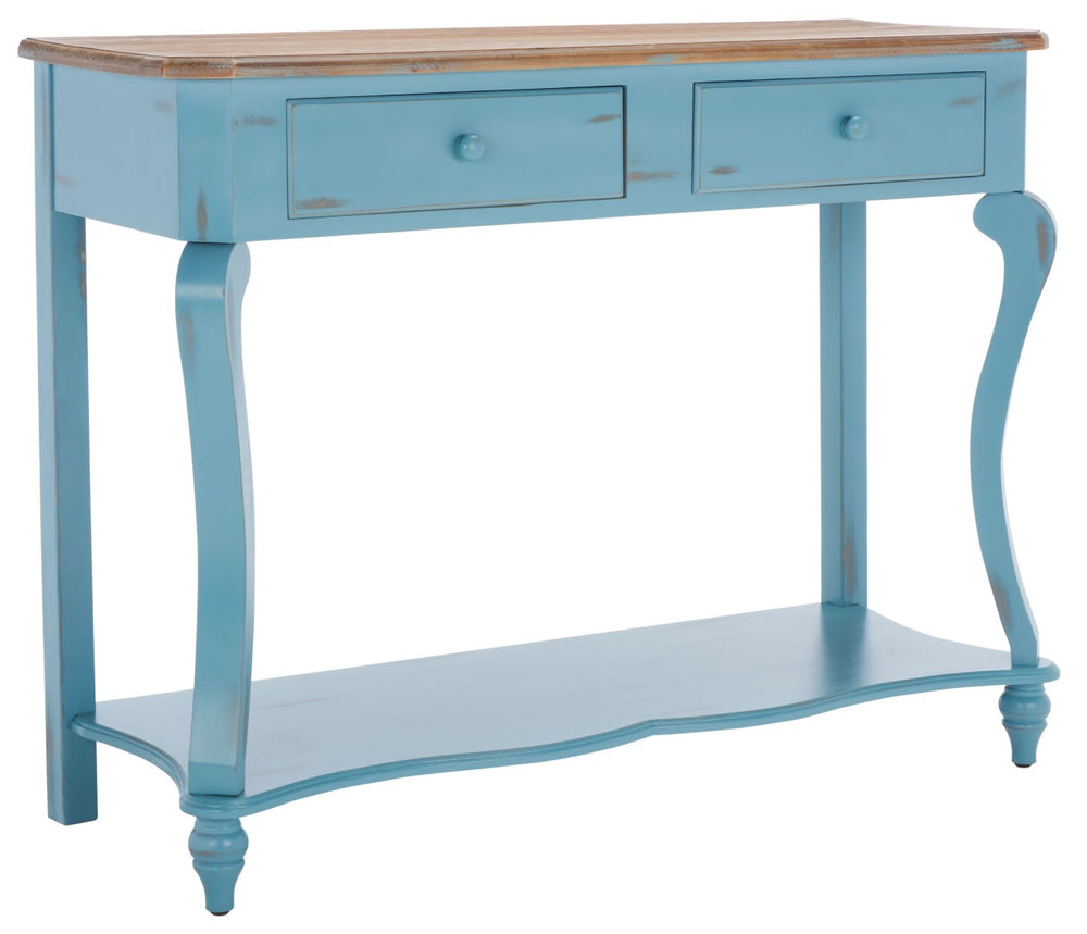Safavieh Katie Console Table With Elegant Curved Design, Blue Finish & 2 Storage Drawers For Entryway Charm AMH4026B