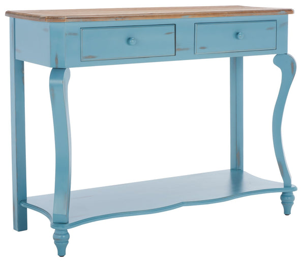 Safavieh Katie Console Table With Elegant Curved Design, Blue Finish & 2 Storage Drawers For Entryway Charm AMH4026B