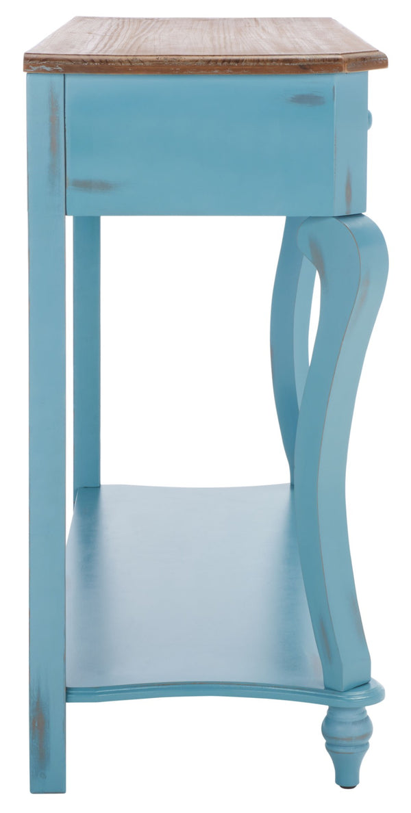 Safavieh Katie Console Table With Elegant Curved Design, Blue Finish & 2 Storage Drawers For Entryway Charm AMH4026B