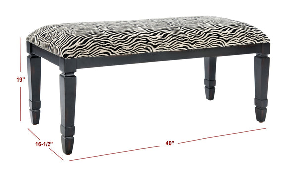 Safavieh Mona Zebra Print Upholstered Bench - Stylish Accent Seat With Fluted Legs For Bedroom Or Entryway AMH4036A