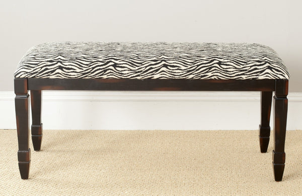 Safavieh Mona Zebra Print Upholstered Bench - Stylish Accent Seat With Fluted Legs For Bedroom Or Entryway AMH4036A