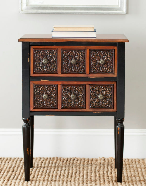 Safavieh Kenneth Two-Drawer Side Table: Rustic Spanish-Inspired Accent Table With Elegant Birch Wood Craftsmanship AMH4052A