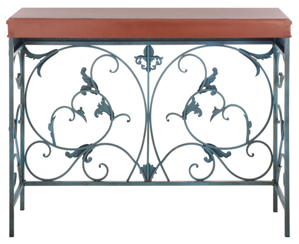 Safavieh Cynthia Console Table - Antique Charm With Floral Carvings, Distressed Finish & Dark Birch Top Elegance AMH4055A
