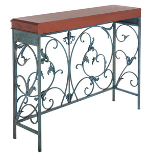 Safavieh Cynthia Console Table - Antique Charm With Floral Carvings, Distressed Finish & Dark Birch Top Elegance AMH4055A
