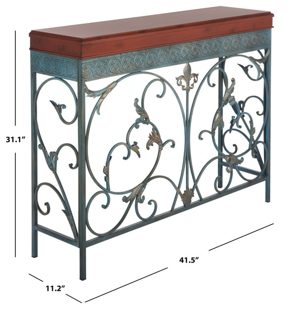 Safavieh Cynthia Console Table - Antique Charm With Floral Carvings, Distressed Finish & Dark Birch Top Elegance AMH4055A