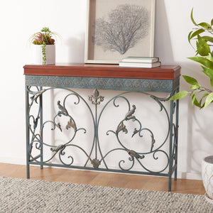 Safavieh Cynthia Console Table - Antique Charm With Floral Carvings, Distressed Finish & Dark Birch Top Elegance AMH4055A
