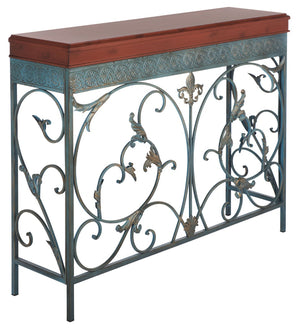 Safavieh Cynthia Console Table - Antique Charm With Floral Carvings, Distressed Finish & Dark Birch Top Elegance AMH4055A