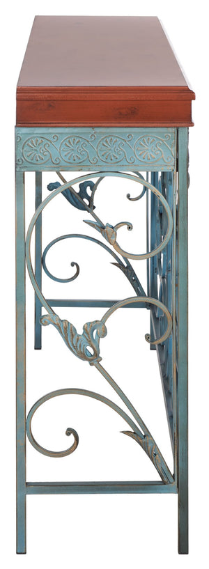 Safavieh Cynthia Console Table - Antique Charm With Floral Carvings, Distressed Finish & Dark Birch Top Elegance AMH4055A
