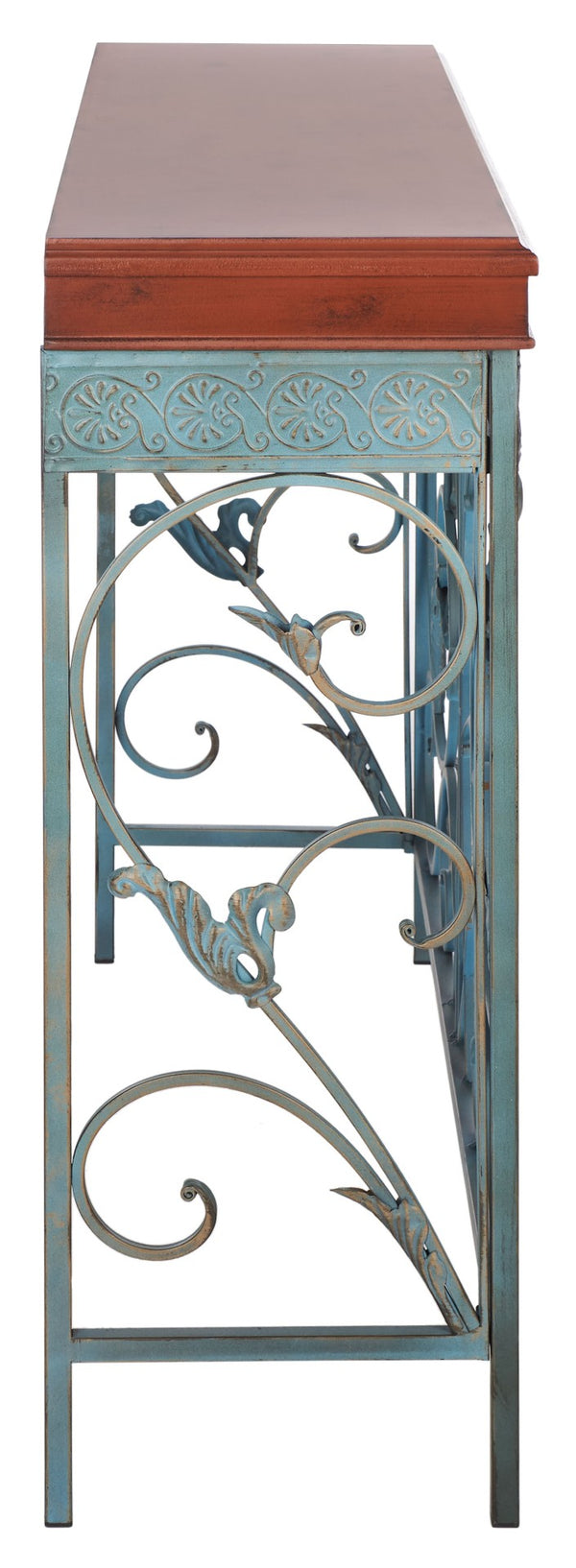 Safavieh Cynthia Console Table - Antique Charm With Floral Carvings, Distressed Finish & Dark Birch Top Elegance AMH4055A