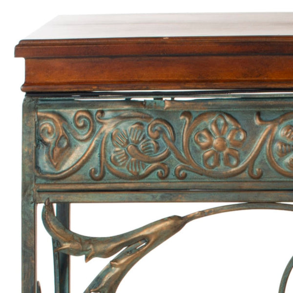 Safavieh Cynthia Console Table - Antique Charm With Floral Carvings, Distressed Finish & Dark Birch Top Elegance AMH4055A