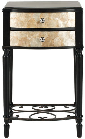 Safavieh Kathy End Table - Vintage-Inspired Charm With Storage, Fluted Legs & Crushed Shell Detail, Dark Brown AMH4061A