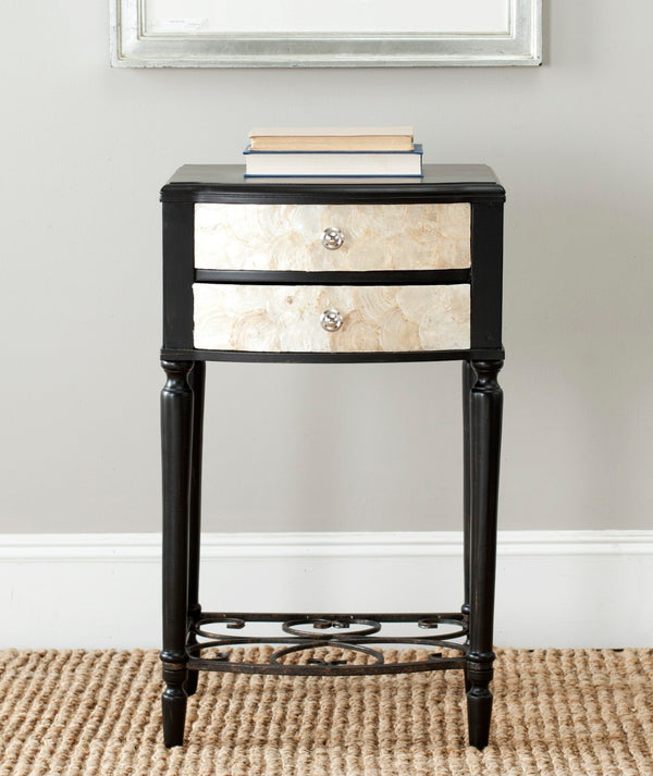 Safavieh Kathy End Table - Vintage-Inspired Charm With Storage, Fluted Legs & Crushed Shell Detail, Dark Brown AMH4061A