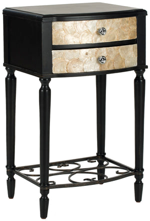 Safavieh Kathy End Table - Vintage-Inspired Charm With Storage, Fluted Legs & Crushed Shell Detail, Dark Brown AMH4061A