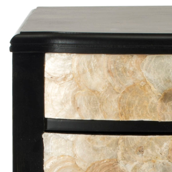 Safavieh Kathy End Table - Vintage-Inspired Charm With Storage, Fluted Legs & Crushed Shell Detail, Dark Brown AMH4061A
