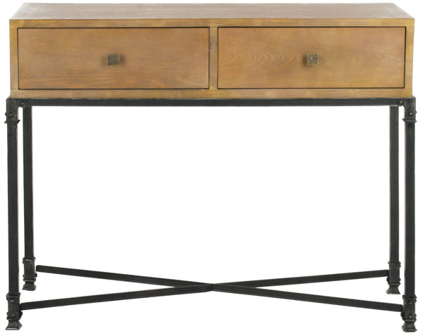 Safavieh Julian 2 Drawer Console Table - Elegant Ash Wood & Iron Frame, Ideal For Entryways & Living Rooms AMH4103A