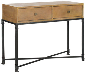 Safavieh Julian 2 Drawer Console Table - Elegant Ash Wood & Iron Frame, Ideal For Entryways & Living Rooms AMH4103A