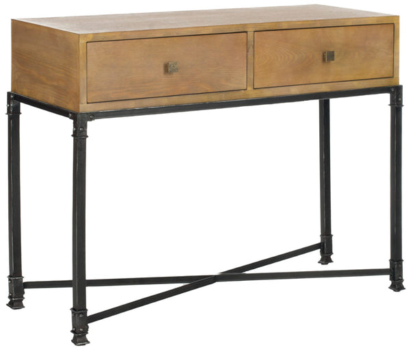 Safavieh Julian 2 Drawer Console Table - Elegant Ash Wood & Iron Frame, Ideal For Entryways & Living Rooms AMH4103A