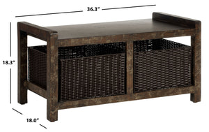 Safavieh Arnold Storage Console - Rustic Solid Birch Entryway Furniture With Wicker Baskets For Clutter-Free Living AMH4104A