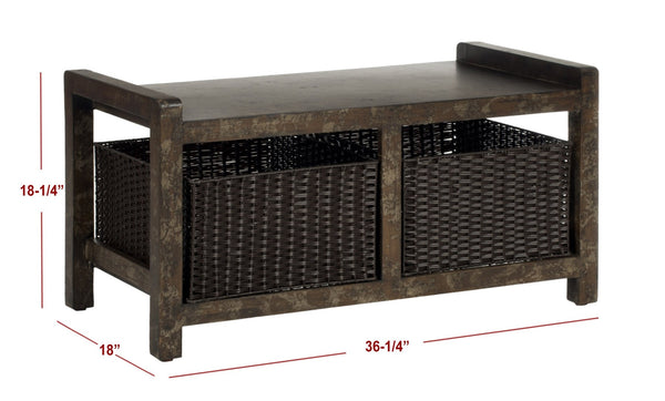 Safavieh Arnold Storage Console - Rustic Solid Birch Entryway Furniture With Wicker Baskets For Clutter-Free Living AMH4104A