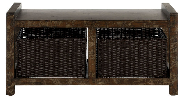 Safavieh Arnold Storage Console - Rustic Solid Birch Entryway Furniture With Wicker Baskets For Clutter-Free Living AMH4104A
