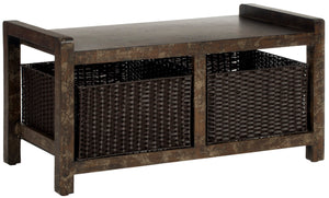 Safavieh Arnold Storage Console - Rustic Solid Birch Entryway Furniture With Wicker Baskets For Clutter-Free Living AMH4104A