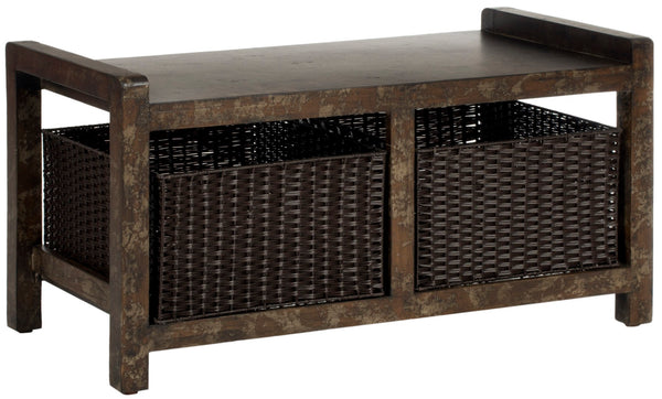 Safavieh Arnold Storage Console - Rustic Solid Birch Entryway Furniture With Wicker Baskets For Clutter-Free Living AMH4104A