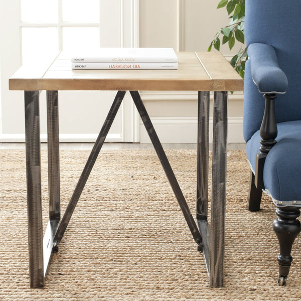 Safavieh Chase End Table: Elegant Industrial Chic Design With Solid Fir Wood And Forged Iron Accents For Any Space AMH4127A