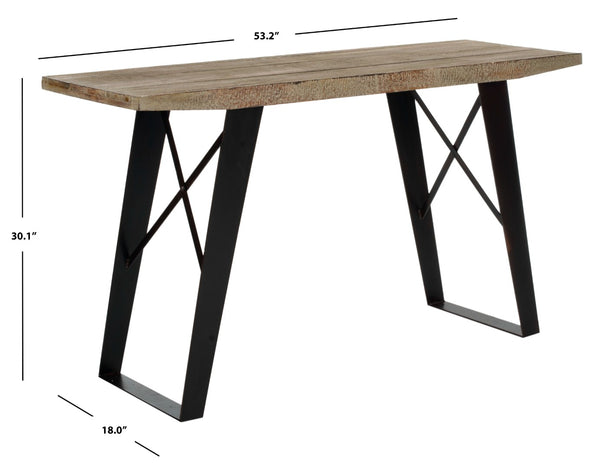 Safavieh Waldo Console Table - Industrial Rustic Design With Natural Wood Top & Sturdy Black Iron Legs, 53" W AMH4131A