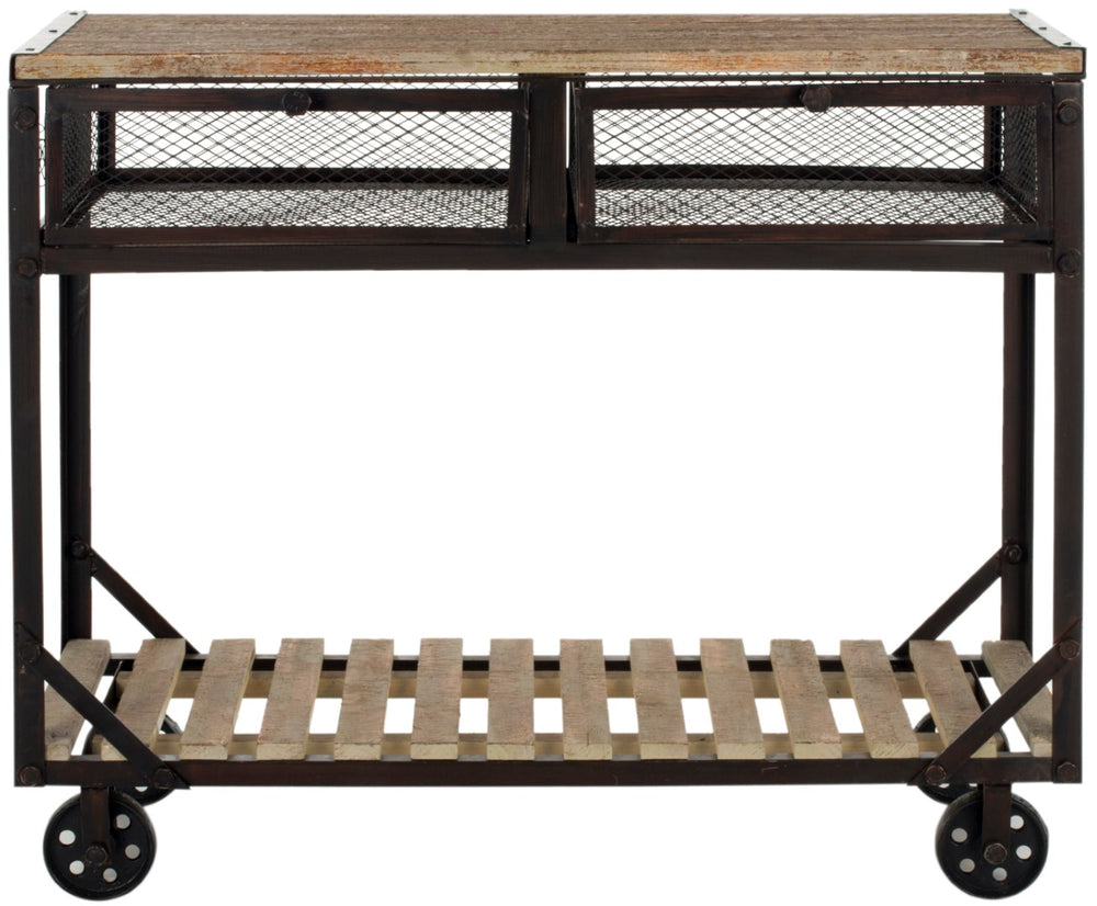 Safavieh Shroder Rolling Storage Console - Industrial Style With Reclaimed Wood & Metal, Versatile Home Use AMH4134A