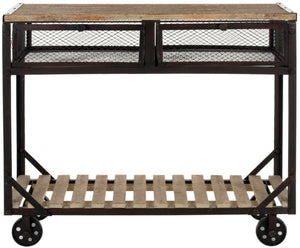 Safavieh Shroder Rolling Storage Console - Industrial Style With Reclaimed Wood & Metal, Versatile Home Use AMH4134A