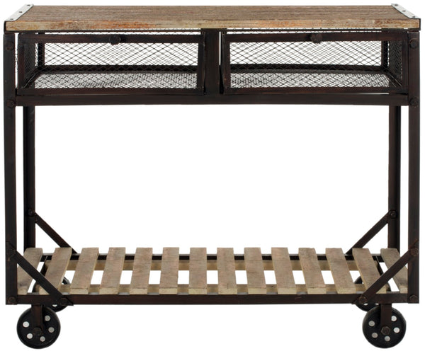 Safavieh Shroder Rolling Storage Console - Industrial Style With Reclaimed Wood & Metal, Versatile Home Use AMH4134A
