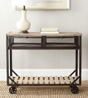Safavieh Shroder Rolling Storage Console - Industrial Style With Reclaimed Wood & Metal, Versatile Home Use AMH4134A