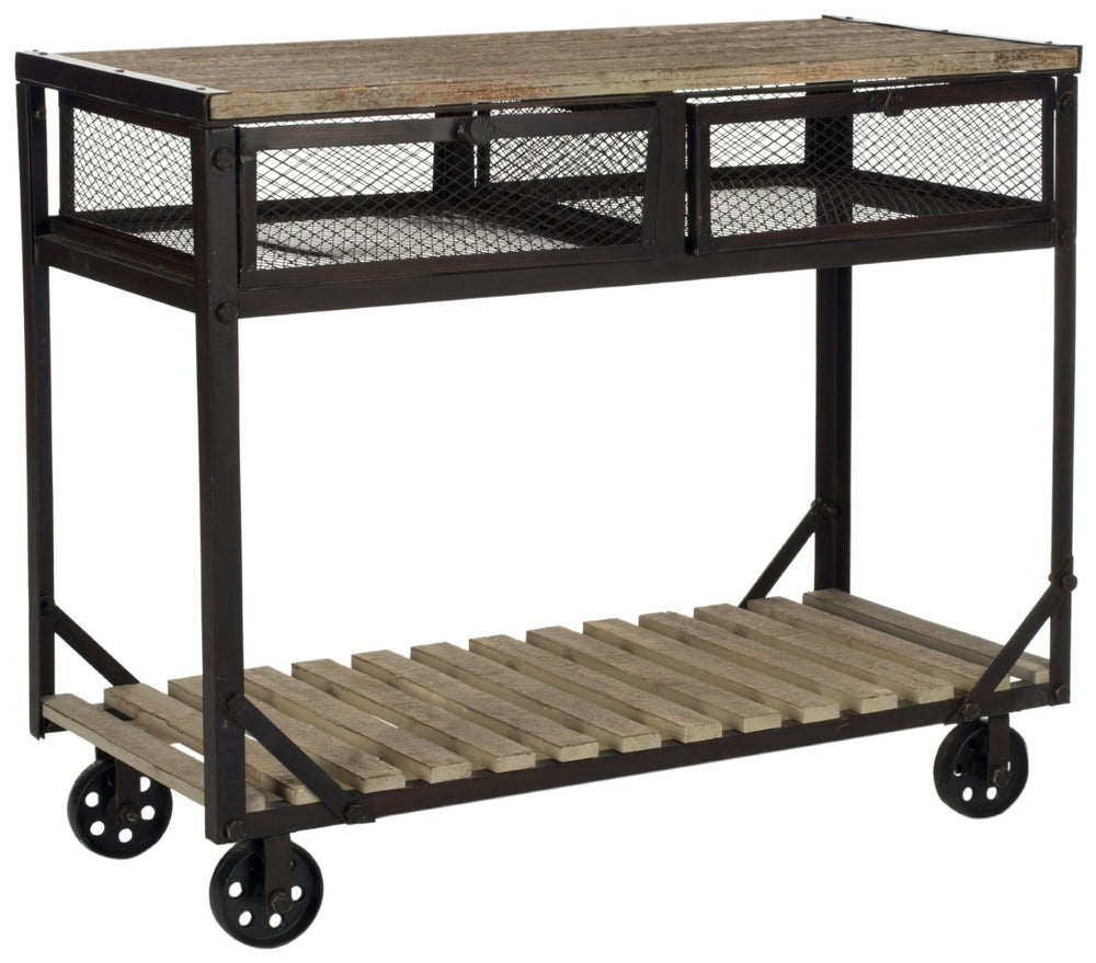 Safavieh Shroder Rolling Storage Console - Industrial Style With Reclaimed Wood & Metal, Versatile Home Use AMH4134A
