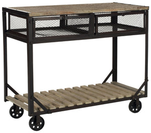 Safavieh Shroder Rolling Storage Console - Industrial Style With Reclaimed Wood & Metal, Versatile Home Use AMH4134A