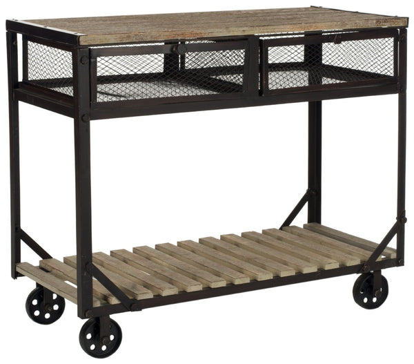Safavieh Shroder Rolling Storage Console - Industrial Style With Reclaimed Wood & Metal, Versatile Home Use AMH4134A