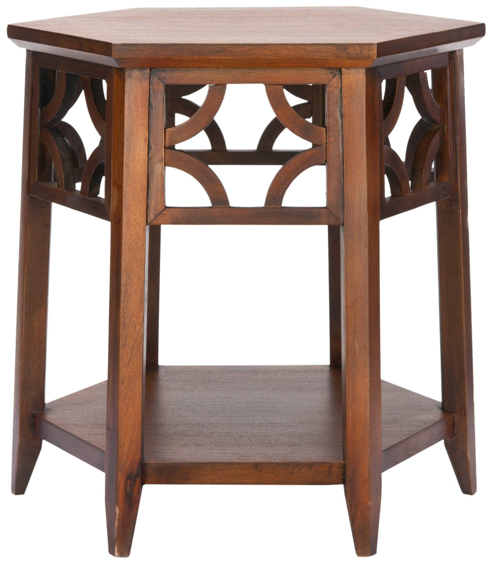 Safavieh Connor Hexagon End Table - Stylish Geometric Accent For Modern Living Spaces, Durable Bayur Wood Design Brown AMH4602A