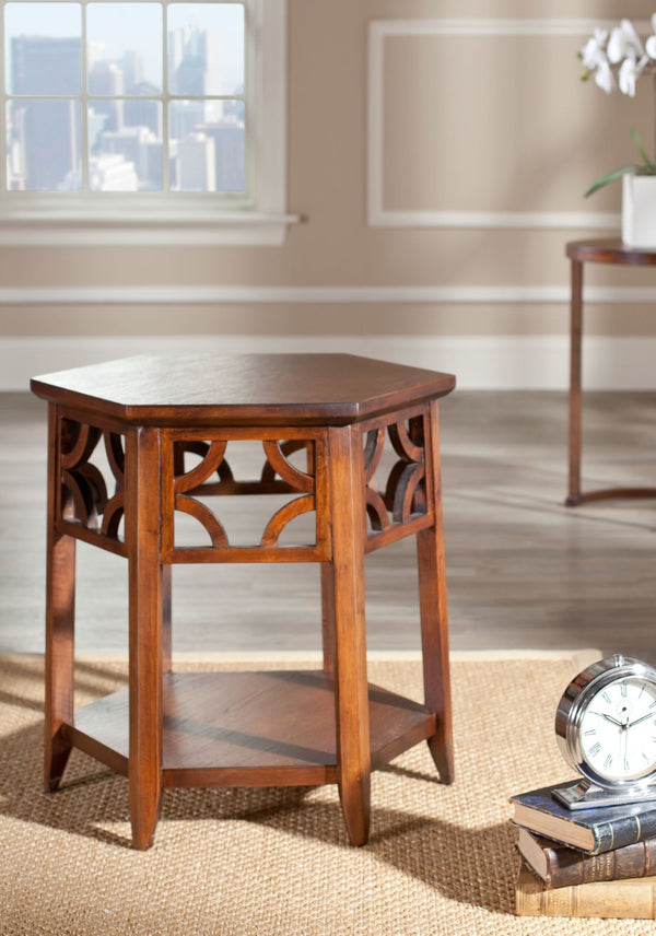 Safavieh Connor Hexagon End Table - Stylish Geometric Accent For Modern Living Spaces, Durable Bayur Wood Design Brown AMH4602A