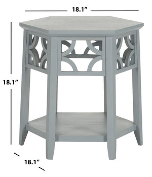 Safavieh Connor Hexagon End Table - Stylish Geometric Accent For Modern Living Spaces, Durable Bayur Wood Design Pearl Blue Grey AMH4602C